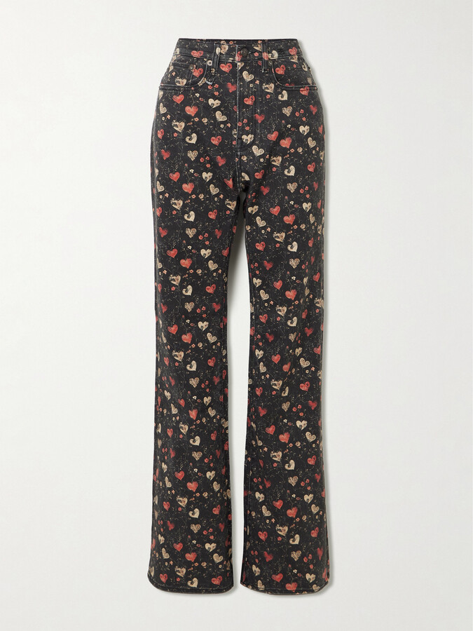 R 13 Jane Printed Mid-rise Slim-leg Jeans - Black