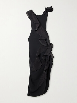 Maticevski Satellite Wave Asymmetric Ruffled Organza-trimmed Crepe Gown - Black