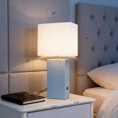 Latitude Run Modern Leather-Wrapped Table Lamp With USB Charging Port And Included LED Bulb For Living Room Bedroom Office And Entryway