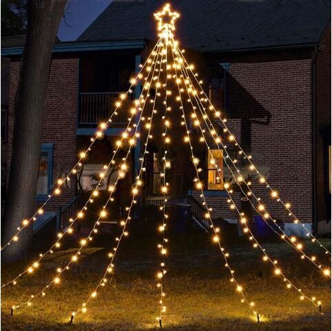Yescom USA, Inc. 12 Ft Waterfall Cone Tree Light with 362 LED Star 9 Strings Christmas Warm White