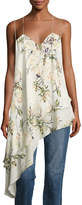 Thumbnail for your product : Haute Hippie The Darling Floral Silk Asymmetric Tank, White/Green