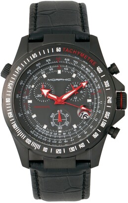 Morphic M36 Series, Black Case Black Leather Band Chronograph Watch, 44mm