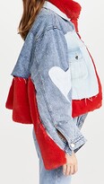 Thumbnail for your product : Natasha Zinko Red Faux Fur Raw Denim Jacket