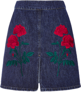 Thumbnail for your product : Adam Selman Embroidered Denim Mini Skirt
