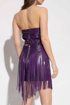 VERSACE DARK VIOLET ミニドレス Versace Purple Leather Dress With Fringes - ShopStyle