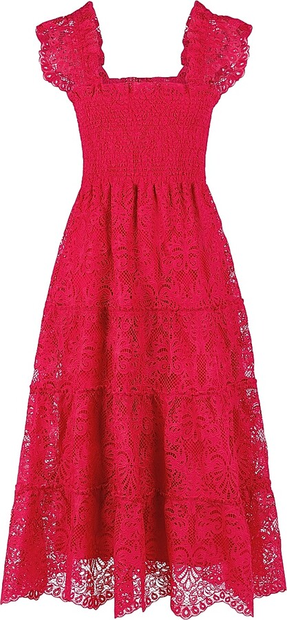 Hill House Home Women's The Ellie Nap Midi Dress - Cerise Lace - Size XXXS