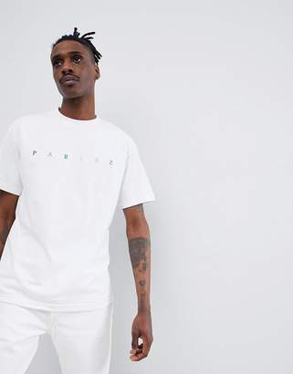Parlez t-shirt with embroidered multi colour chest logo in white