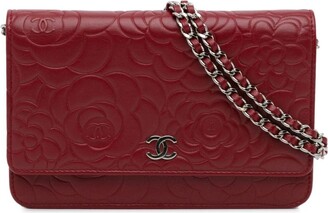 CHANEL Lambskin Quilted Sweet Camellia Wallet on Chain WOC Black