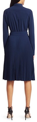 Akris Punto Belted Pleated Skirt Long-Sleeve Shirtdress
