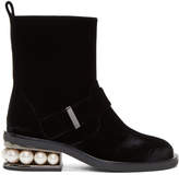 Thumbnail for your product : Nicholas Kirkwood Black Velvet Casati Pearl Biker Boots