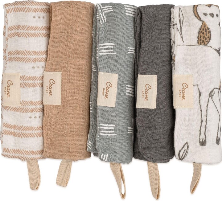 Crane Baby Infants Ezra Woodland Animal Wash Cloth, 5-Pc. Set