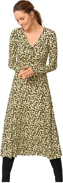 Ellos ellosDrapedBodiceKnitMidiDress-18/20,BlackYellowDitsyFloral