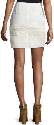 Belstaff Lace Skirt W/Leather Trim, Off White