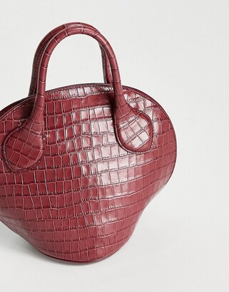 Rebecca Minkoff top handle moc croc shoulder bag in burgundy