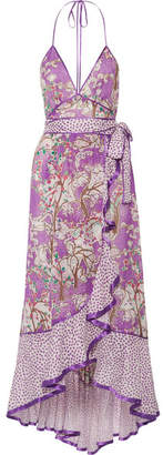 Marc Jacobs Ruffled Printed Cotton And Silk-blend Halterneck Dress - Lilac