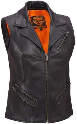 Wilsons Leather Womens Milwaukee Leather Performance Center Zip Winged Collar Multizip Leather Vest