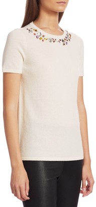 Saks Fifth Avenue COLLECTION Cashmere Embellished Short Sleeve Sweater