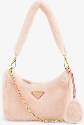 Prada Mini Triangle Logo Shearling Shoulder Bag - Pink for Women
