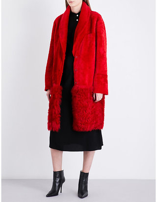 Drome Ladies Red Contrast Single-Breasted Shearling Coat