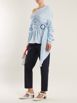 Thumbnail for your product : Isa Arfen Asymmetric Ruched Cotton Wrap Top - Light Blue