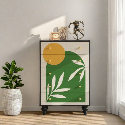 East Urban Home Walnut Wood Multi Drawer Storage Cabinet