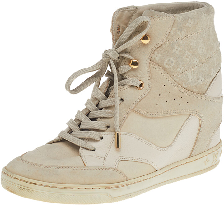 Louis Vuitton Beige Monogram Embossed Suede And Leather Cliff Wedge  Sneakers Size 38.5 - ShopStyle