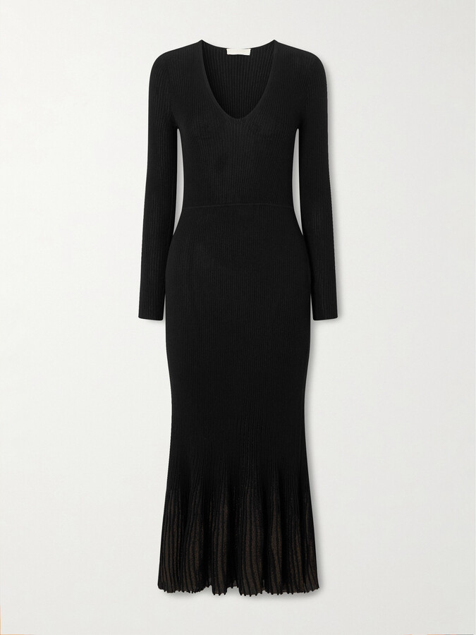 Ulla Johnson Zeda Pleated Metallic Ribbed-knit Midi Dress - Black