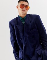 Thumbnail for your product : ASOS DESIGN slouchy double breasted suit jacket in navy velvet
