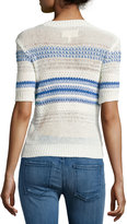 Thumbnail for your product : Current/Elliott Linen-Cotton Blend Striped Sweater, Blue Horizon