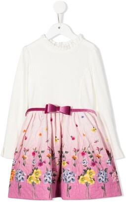 MonnaLisa Floral-Jacquard Belted Midi Dress