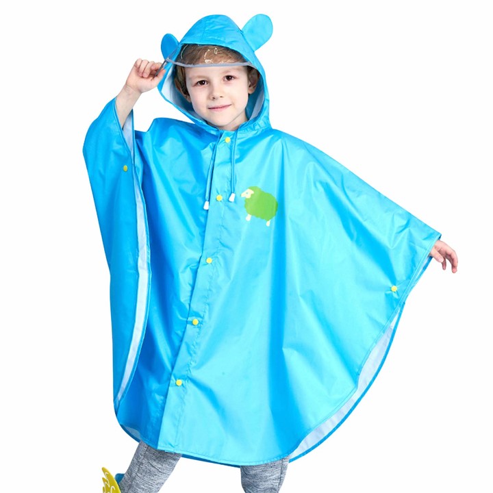De feuilles Kids Boys Girls Lightweight Raincoat Waterproof Button Hooded Rain Jacket 
