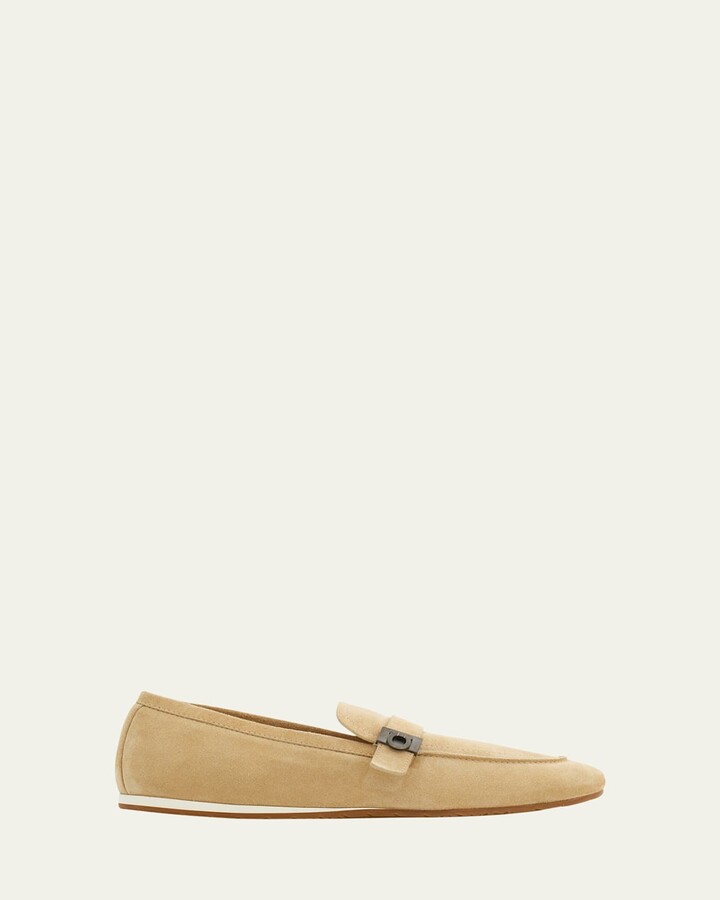 Ferragamo Men's Amman Suede Gancio-Buckle Loafers