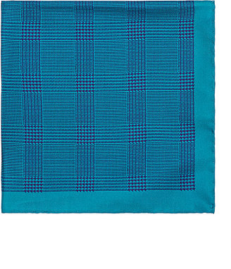Barneys New York Men's Glen Plaid Print Silk Twill Pocket Square-TURQUOISE