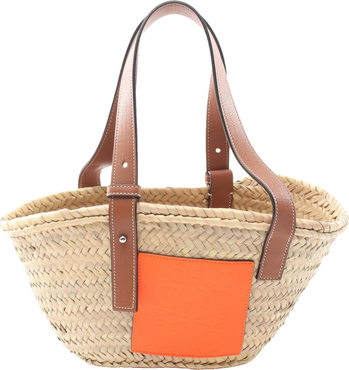 LOEWE Shoulder Bag Tote Bag small basket bag Hand Bag Straw / Leather  blue/Beige