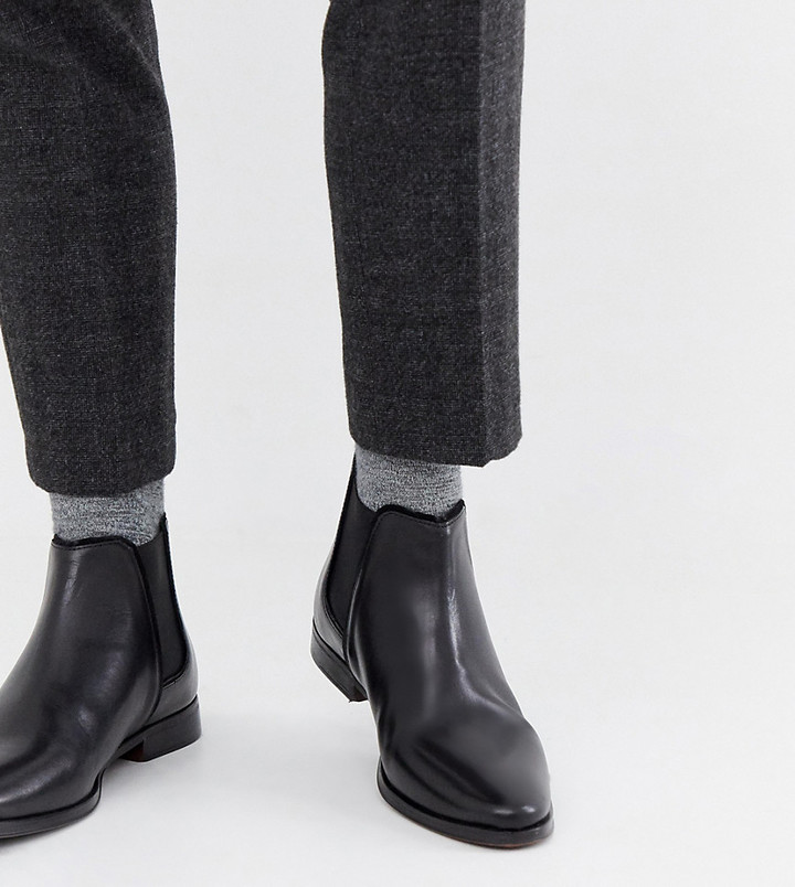 ASOS DESIGN Wide Fit chelsea boots in black leather with black sole -  ShopStyle