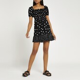Thumbnail for your product : River Island Womens Black polka dot shirred mini dress