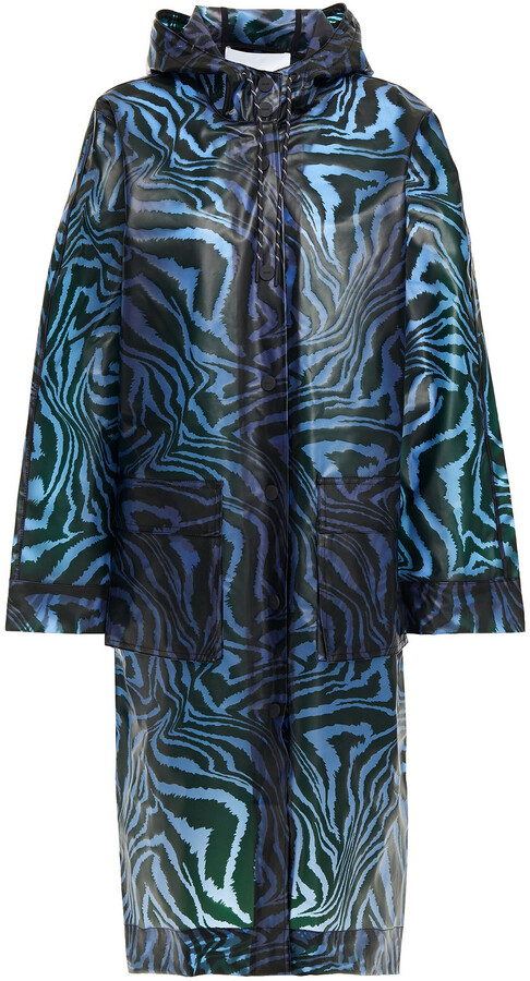 Ganni Tiger-print matte-PU hooded raincoat - ShopStyle Jackets