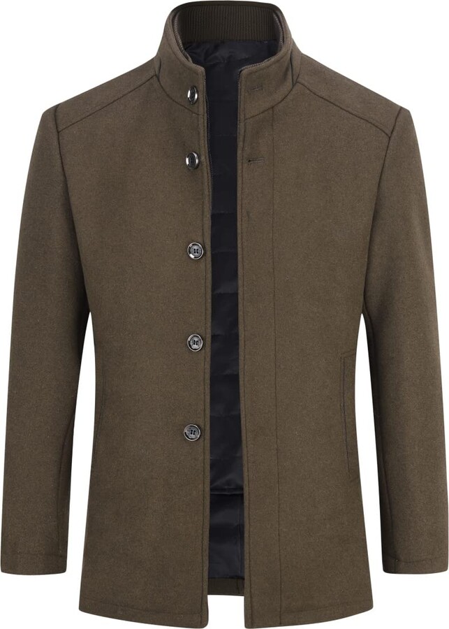 Sliktaa Mens Wool Coat Thick Trench Coat Men Jacket Stand Collar Warm ...