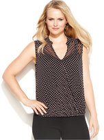 Thumbnail for your product : INC International Concepts Plus Size Sleeveless Polka-Dot Surplice Blouse