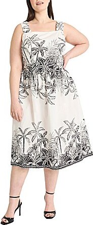 Maggy London Plus Size Tropical Palm Print Sleeveless A-Line Midi Dress