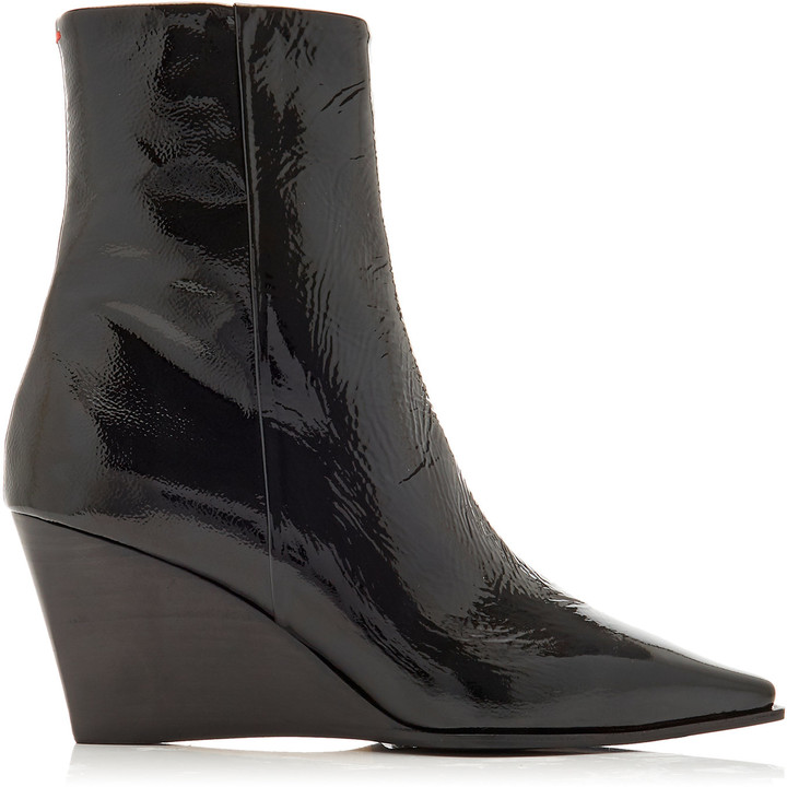 patent leather wedge boots