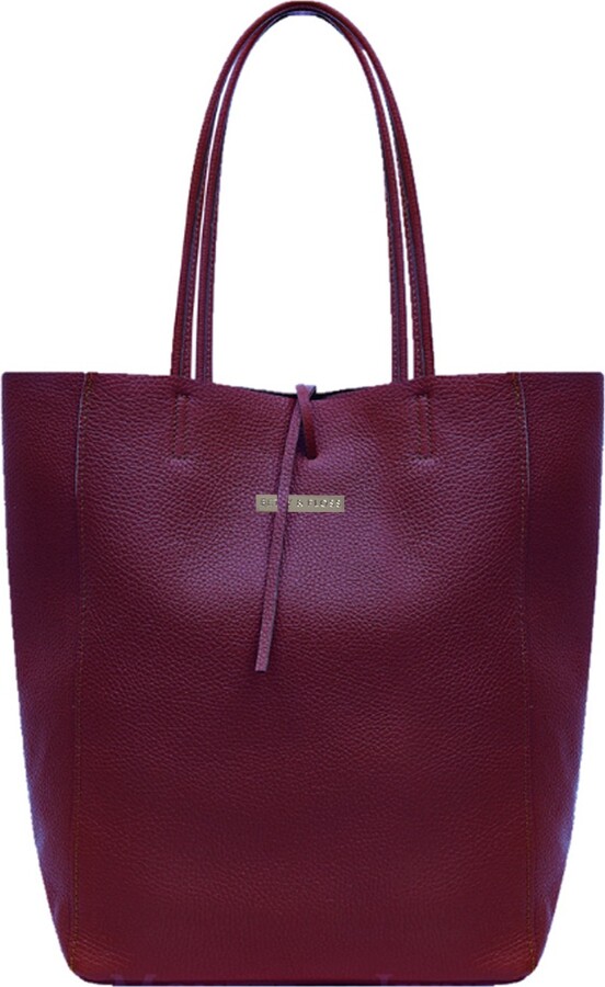 Betsy & Floss Milan Soft Leather Tote Bag in Burgundy Silver Hardware
