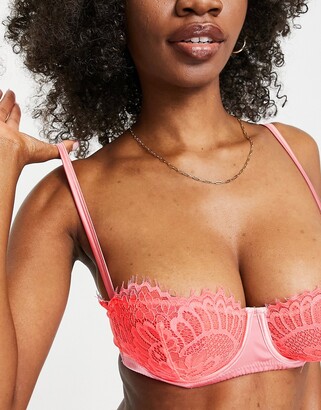 ASOS DESIGN Fuller Bust Milly contrast satin & lace underwire bra in pink -  ShopStyle