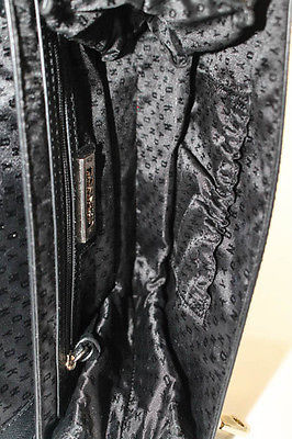 DKNY Black Leather Quilted Silver Tone Trim Satchel Handbag