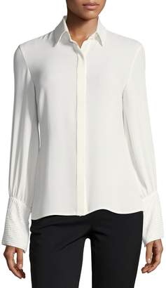 Josie Natori Long-Sleeve Silky Soft Button-Front Blouse