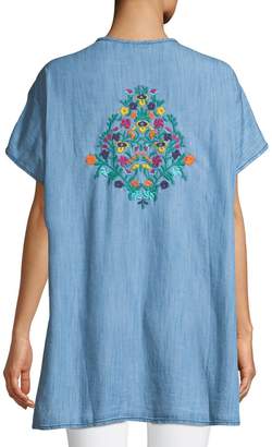 Tolani Tiffany Embroidered Denim Tunic, Plus Size
