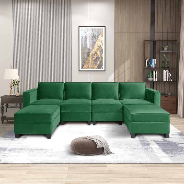 IGEMANINC 6pieces Modular Design Ushaped Sectional Sofa Velvet