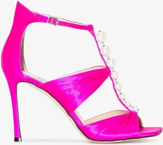 Jimmy Choo Pink Aura 95 Embellished Satin Sandals