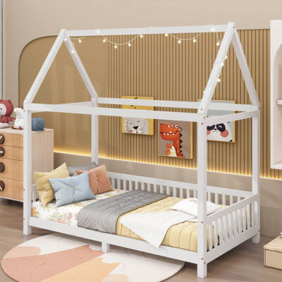 Harper Orchard A Wooden House Bed Featuring A Guardrail For Safety And An LED Light