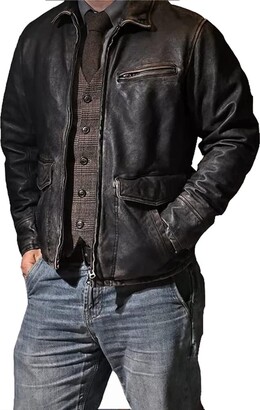 SHOP OF JACKETS LIMITED Mens Real Leather Lamb Skin Distress Vintage Black  Biker Leather Jacket (as8 - ShopStyle